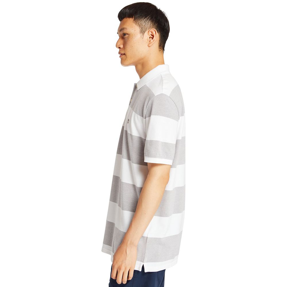 Timberland Πόλο Ανδρικα Γκρι/Ασπρα - Keene River Striped Shirt - Greece 5429361-DX